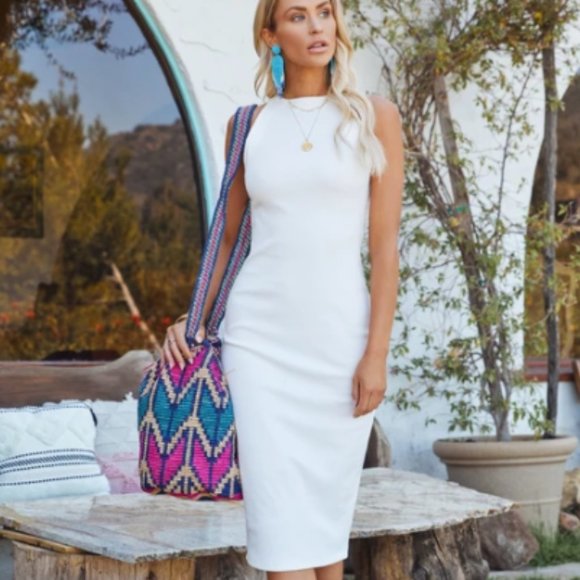 TEMPTING RIBBED KNIT MIDI DRESS - WHITE XS EUC